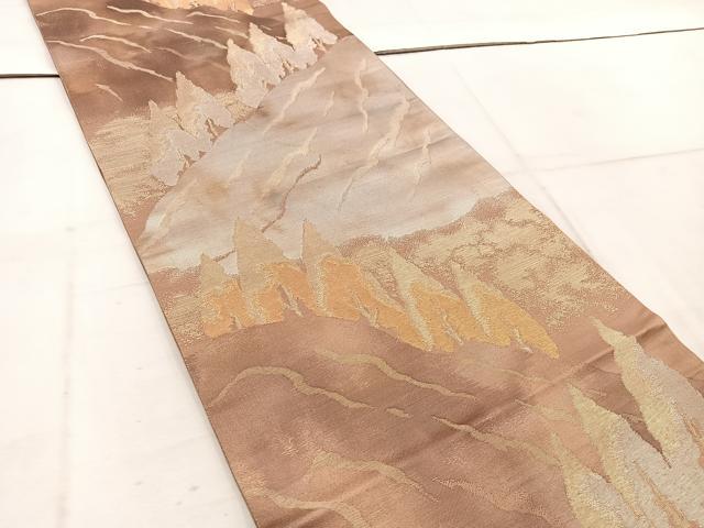 平和屋着物◎六通柄袋帯　遠山樹林文　金銀糸　正絹　逸品　BAAW1548mz