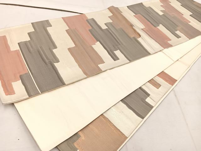 平和屋着物◎六通柄袋帯 ふくれ織 幾何学文様 引箔 正絹 逸品 BAAW1550mz