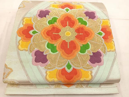 平和屋着物◎六通柄袋帯　唐織　立涌花文　金銀糸　正絹　逸品　BAAW1551mz