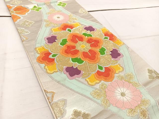平和屋着物◎六通柄袋帯　唐織　立涌花文　金銀糸　正絹　逸品　BAAW1551mz