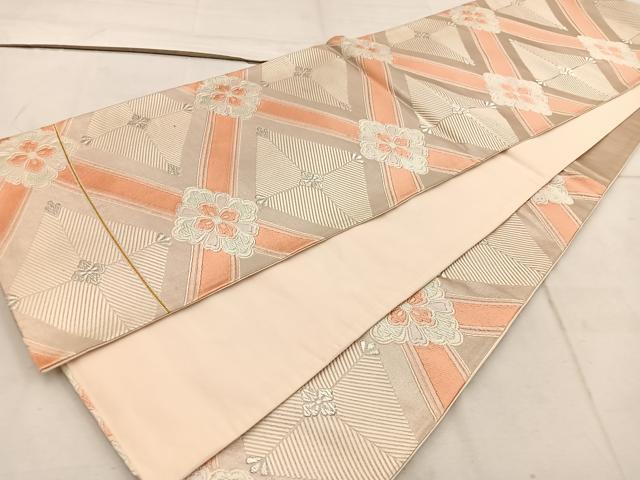 平和屋着物◎六通柄袋帯　唐織　菱花文　銀糸　正絹　逸品　BAAW1560mz