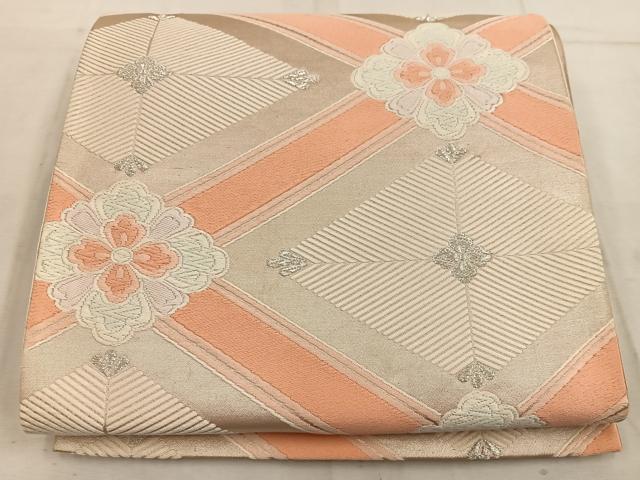 平和屋着物◎六通柄袋帯　唐織　菱花文　銀糸　正絹　逸品　BAAW1560mz