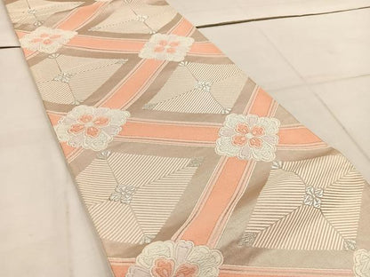 平和屋着物◎六通柄袋帯　唐織　菱花文　銀糸　正絹　逸品　BAAW1560mz
