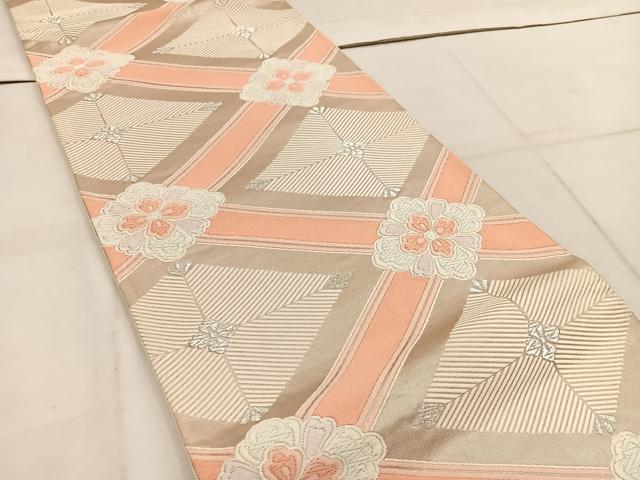平和屋着物◎六通柄袋帯　唐織　菱花文　銀糸　正絹　逸品　BAAW1560mz