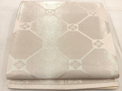 平和屋着物◎六通柄袋帯 蜀江花文 銀糸 正絹 逸品 BAAW1561mz