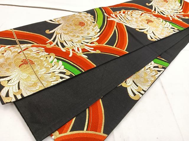 平和屋着物◎六通柄袋帯 唐織 乱菊 黒地 金銀糸 正絹 逸品 BAAW1563mz