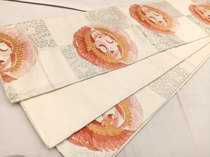 平和屋着物◎六通柄袋帯 唐織 双鶴花文 金銀糸 正絹 逸品 BAAW1565mz