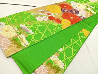 平和屋着物◎六通柄袋帯 籬菊花文 金糸 正絹 逸品 BAAW1573mz