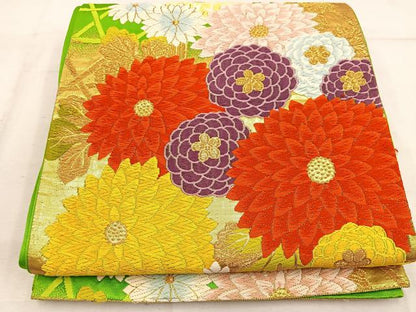 平和屋着物◎六通柄袋帯 籬菊花文 金糸 正絹 逸品 BAAW1573mz