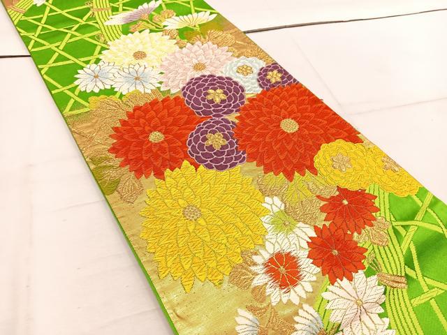 平和屋着物◎六通柄袋帯 籬菊花文 金糸 正絹 逸品 BAAW1573mz