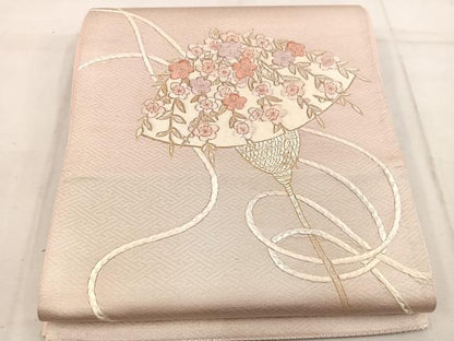 平和屋着物◎太鼓柄袋帯 刺繍 花笠 金銀彩 正絹 逸品 BAAW1575mz
