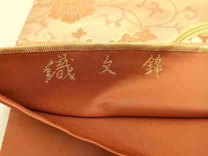 平和屋着物◎六通柄袋帯　唐織　織文錦　花鳥丸文　金糸　正絹　逸品　BAAW1578mz