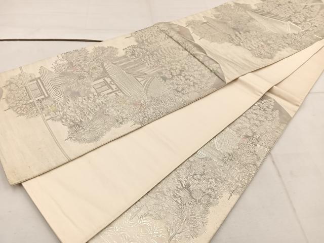 平和屋着物◎六通柄袋帯 樹林風景文 銀糸 正絹 逸品 BAAW1580mz