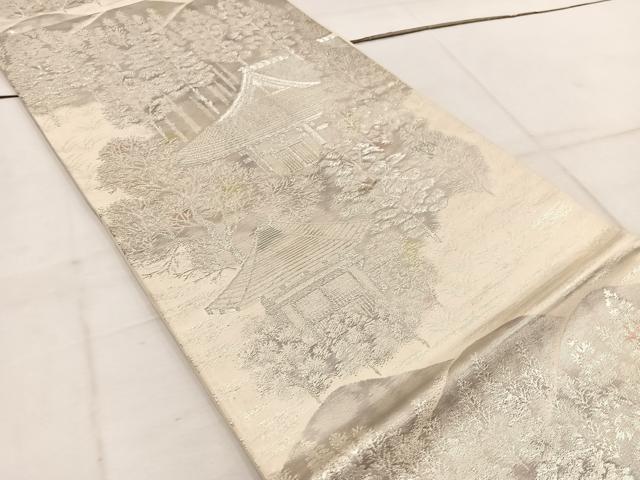 平和屋着物◎六通柄袋帯 樹林風景文 銀糸 正絹 逸品 BAAW1580mz