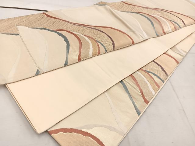 平和屋着物◎六通柄袋帯 唐織 遠山文 金糸 正絹 逸品 BAAW1586mz