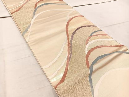 平和屋着物◎六通柄袋帯 唐織 遠山文 金糸 正絹 逸品 BAAW1586mz