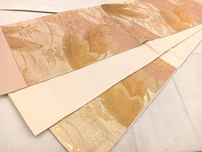 平和屋着物◎六通柄袋帯 流水草葉文 金糸 正絹 逸品 BAAW1588mz