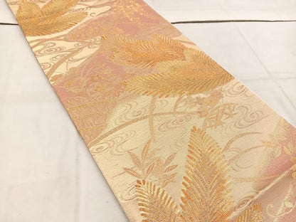 平和屋着物◎六通柄袋帯 流水草葉文 金糸 正絹 逸品 BAAW1588mz