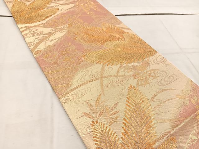 平和屋着物◎六通柄袋帯 流水草葉文 金糸 正絹 逸品 BAAW1588mz