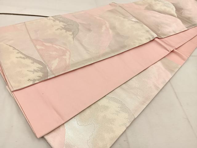 平和屋着物◎六通柄袋帯 遠山文 銀糸 正絹 逸品 BAAW1591mz