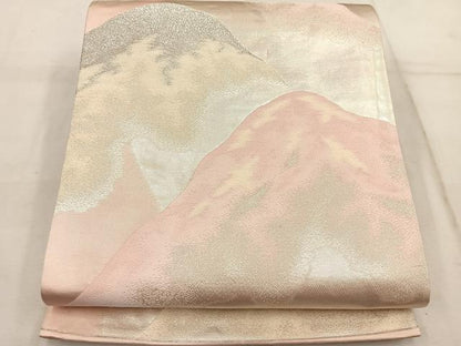 平和屋着物◎六通柄袋帯 遠山文 銀糸 正絹 逸品 BAAW1591mz
