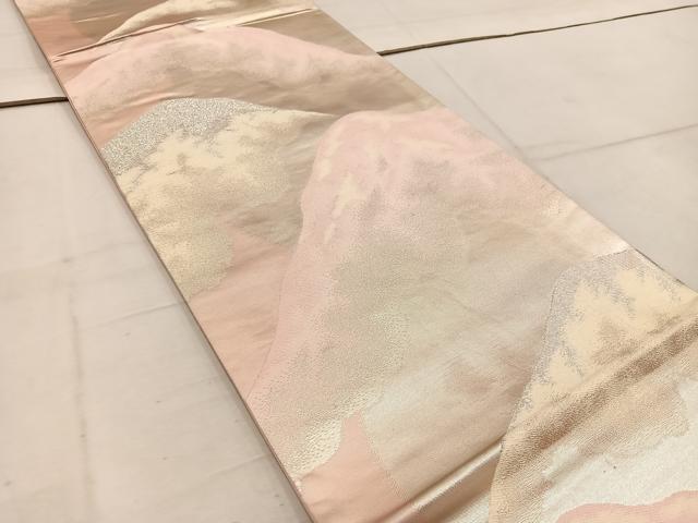 平和屋着物◎六通柄袋帯 遠山文 銀糸 正絹 逸品 BAAW1591mz