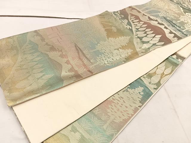 平和屋着物◎六通柄袋帯 樹林文 金糸 引箔 正絹 逸品 BAAW1594mz