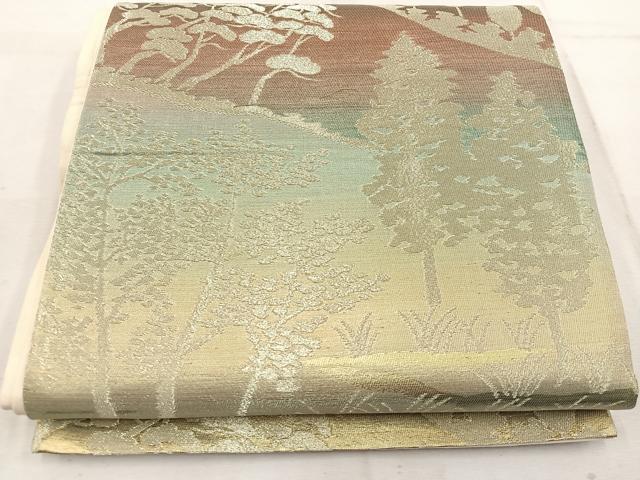 平和屋着物◎六通柄袋帯 樹林文 金糸 引箔 正絹 逸品 BAAW1594mz