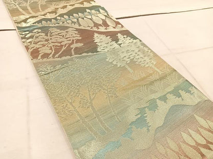 平和屋着物◎六通柄袋帯 樹林文 金糸 引箔 正絹 逸品 BAAW1594mz