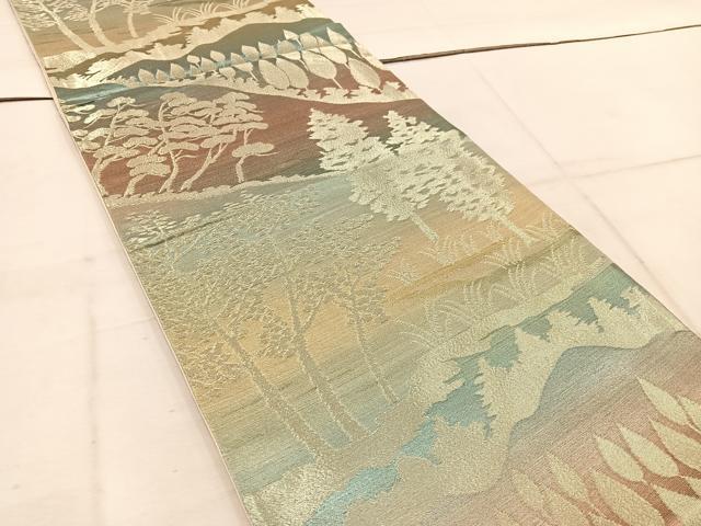 平和屋着物◎六通柄袋帯 樹林文 金糸 引箔 正絹 逸品 BAAW1594mz