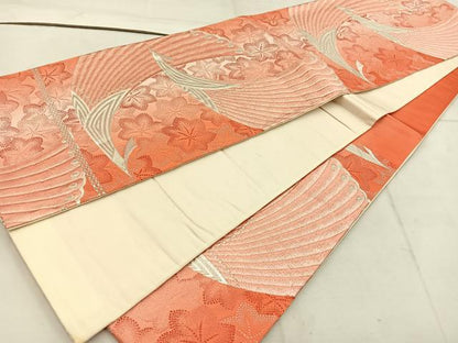 平和屋着物◎六通柄袋帯　唐織　飛鶴花文　銀糸　正絹　逸品　BAAW1595mz