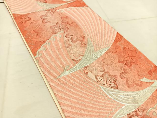 平和屋着物◎六通柄袋帯　唐織　飛鶴花文　銀糸　正絹　逸品　BAAW1595mz