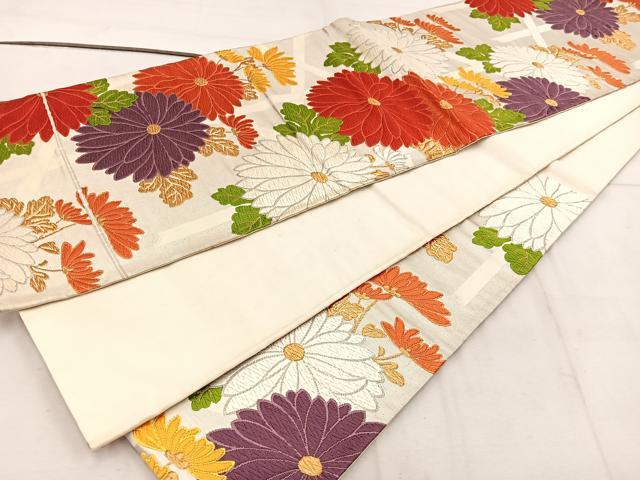 平和屋着物◎六通柄袋帯 唐織 菊花文 金銀糸 正絹 逸品 BAAW1596mz