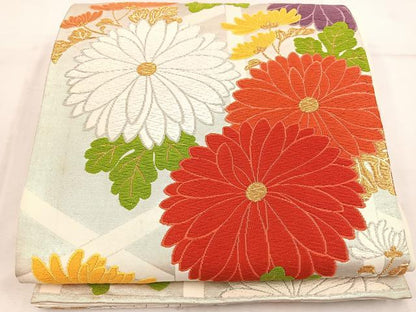 平和屋着物◎六通柄袋帯 唐織 菊花文 金銀糸 正絹 逸品 BAAW1596mz