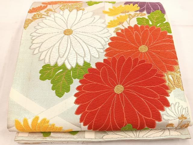 平和屋着物◎六通柄袋帯 唐織 菊花文 金銀糸 正絹 逸品 BAAW1596mz