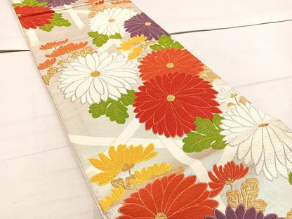 平和屋着物◎六通柄袋帯 唐織 菊花文 金銀糸 正絹 逸品 BAAW1596mz