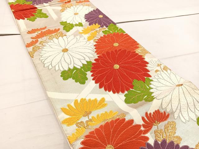 平和屋着物◎六通柄袋帯 唐織 菊花文 金銀糸 正絹 逸品 BAAW1596mz