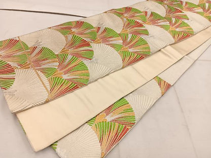 平和屋着物◎六通柄袋帯 菊青海波 金銀糸 正絹 逸品 BAAW1597mz