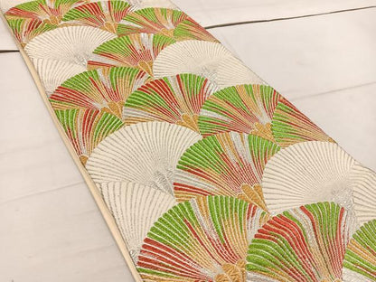 平和屋着物◎六通柄袋帯 菊青海波 金銀糸 正絹 逸品 BAAW1597mz