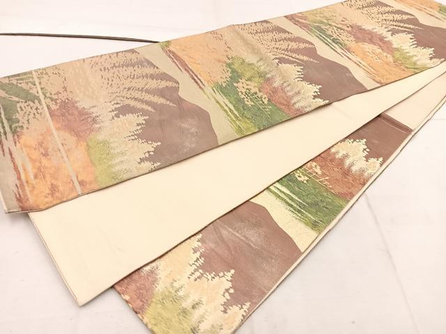 平和屋着物◎六通柄袋帯 遠山樹林文 金糸 正絹 逸品 BAAW1600mz