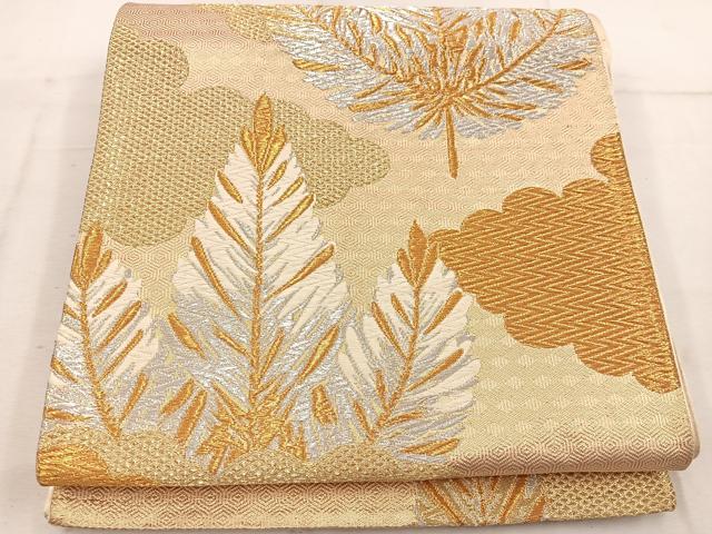 平和屋着物◎六通柄袋帯　唐織　雲取り草葉文　金銀糸　正絹　逸品　BAAW1605mz