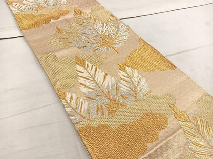 平和屋着物◎六通柄袋帯　唐織　雲取り草葉文　金銀糸　正絹　逸品　BAAW1605mz