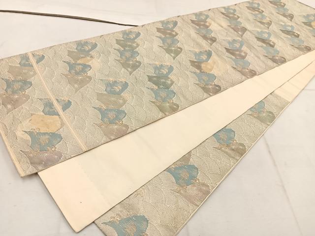 平和屋着物◎西陣 服部織物謹製 六通柄袋帯 こはく錦 立波草葉文 金糸 正絹 逸品 BAAW1606mz