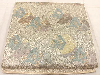 平和屋着物◎西陣 服部織物謹製 六通柄袋帯 こはく錦 立波草葉文 金糸 正絹 逸品 BAAW1606mz