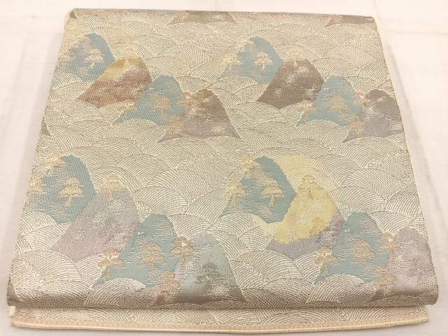 平和屋着物◎西陣 服部織物謹製 六通柄袋帯 こはく錦 立波草葉文 金糸 正絹 逸品 BAAW1606mz