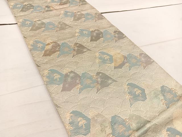 平和屋着物◎西陣 服部織物謹製 六通柄袋帯 こはく錦 立波草葉文 金糸 正絹 逸品 BAAW1606mz