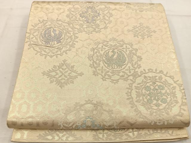 平和屋着物◎六通柄袋帯　鳳凰花文　金糸　正絹　逸品　BAAW1607mz