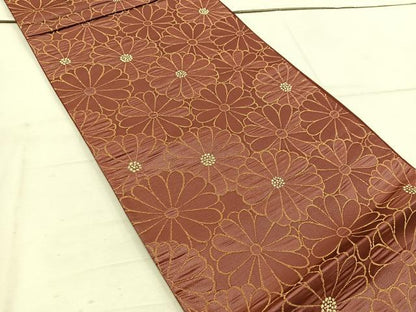 平和屋着物◎六通柄袋帯 菊 金銀糸 正絹 逸品 BAAW1609mz