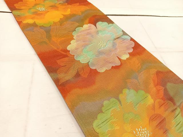 平和屋着物◎西陣 六通柄袋帯 牡丹 金糸 正絹 逸品 BAAW1615mz