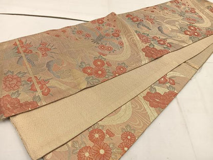 平和屋着物◎佐賀錦 六通柄袋帯 鳳凰花文 金糸 正絹 逸品 BAAW1619mz